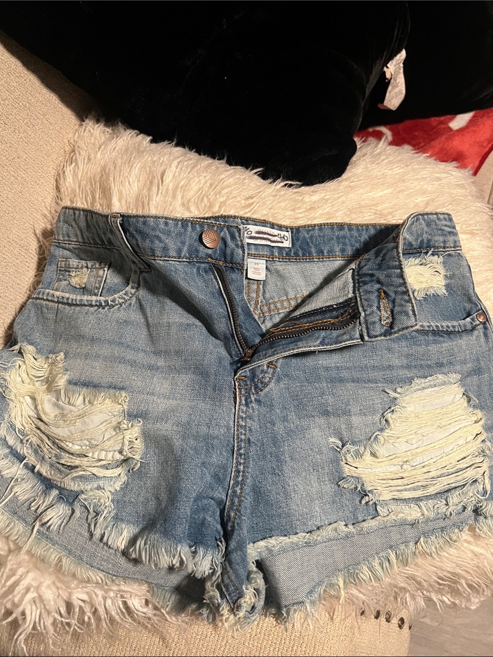 Sun & Shadow Light Blue Distressed Denim Shorts